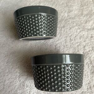 Textured Gray Ceramic Bowls Ramekins Set of 2